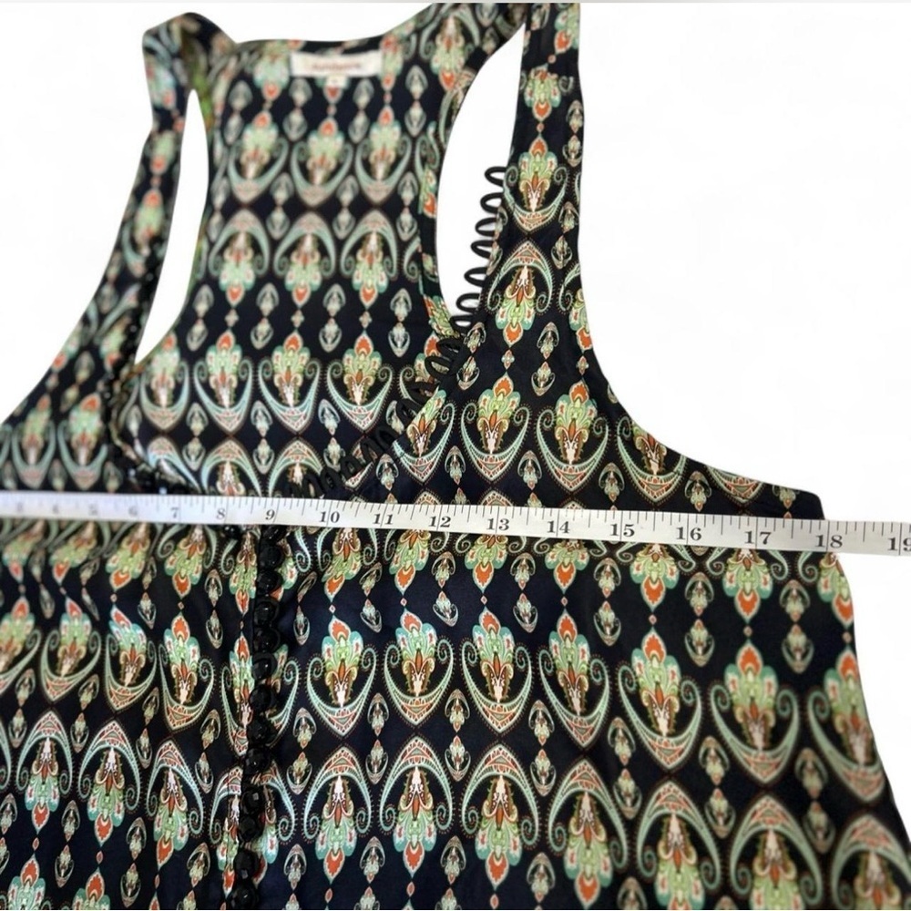 Indie Paisley 100% Silk Sleeve-less Razor Back Napoleon Style Button Down Size L - Picture 4 of 8
